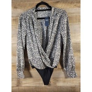 Abercrombie & Fitch Women Navy/White Floral Print Bodysuit Flowing Blouse